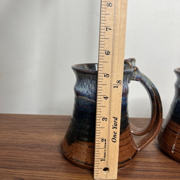 Handmade Pottery Mugs -Set Of 2 Signed Tom Boho Earthy Artisan Crafted Glazed - Picture 5 of 14